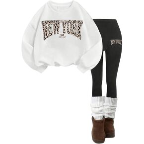 SweatyRocks Girl's Clothing Sets Leopard Print Long Sleeve Crewneck Sweatshirt and Leggings 2 Piece Outfits
