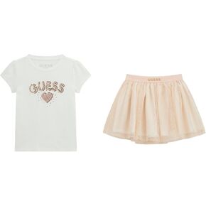 GUESS Girls Short Sleeve Stretch Jersey Shirt and Mesh Skirt