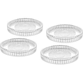 Torre & Tagus Clear Ribbed Glass Candle Plate Set of 4 for Pillar Candles, Votives & Tealights, Candle Plates and Trays with Raised Edge, Doubles as Weighted Drink Coasters (Anya)
