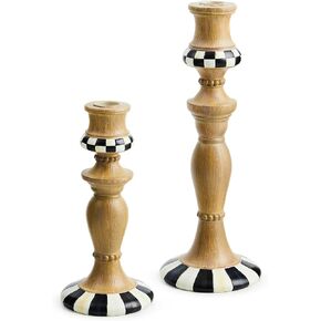 MACKENZIE-CHILDS Set of 2 Courtly Candlesticks, Cute Black-and-White Candle-Holder Decor