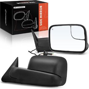 A-Premium Towing Mirrors Compatible with Dodge Ram 1500 1998-2001, Ram 2500 1998-2002, Ram 3500 1998-2002 - Manual Folding Heated Flip Black - with Power Glass - Pair Set