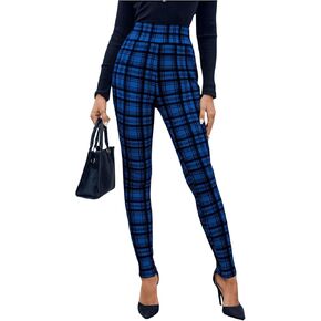 WDIRARA Women's Plaid Leggings High Waisted Skinny Pants Tummy Control Yoga Pants in Kuwait