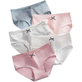 AM 5-Pack Cotton Underwear for Women – Soft & Breathable Mid-Rise Briefs with Cute Bow, Assorted Colors Ladies Panties