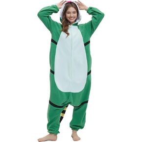 DarkCom Unisex Adult Green Lizard Onesie Halloween Costume One Piece Animal Pajamas Women Men Sleepwear Christmas Pajamas