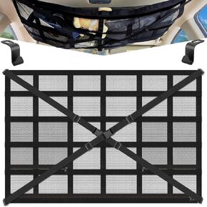 Car Ceiling Cargo Net with 3 Pockets, 35.5" x 25.6" Car Roof Pocket Storage Organizer, Strengthen Load-Bearing and Droop Less Double-Layer Interior Roof Cargo Net for Travel Road Trips Camping