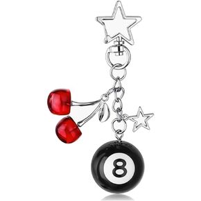 Lucky Dice Cherry Magic 8 Ball Keychain Billiard Ball Star Cherry Bags Charms Cute Y2k Keychain for Women Men