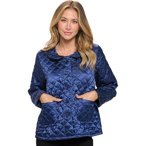 Casual Nights Quilted Bed Jackets for Women, Satin-Look Button Front Sleep Jacket Top with Pockets
