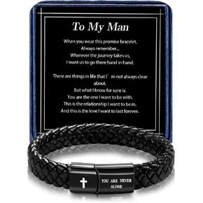 Christian Black Leather Bracelet for Men Religious Braided Bracelets Christmas Birthday Bracelet Gifts for Man Dad Husband