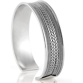 Vy Jewelry Selecant Cuff - Solid 925 Sterling Silver Wide Cuff Bracelet - مصنوع في تايلاند