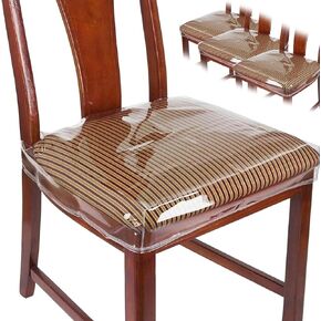 4 Pcs Clear Plastic Dining Chair Covers, Plastic Dining Chair Protector, Clear Waterproof Seat Cover, Reusable PVC Seats Protector, Waterproof Seat Covers Easy to Clean Chair Protectors