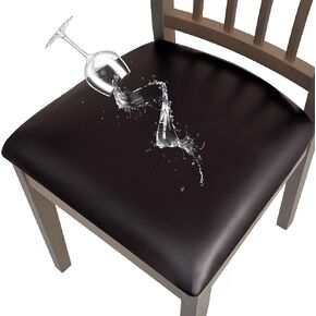 Waterproof Seat Covers for Dining Chairs Soft PU Leather Dining Chair Seat Covers set of 4, Durable and Wipeable Kitchen Chair Slipcover Protector with Elastic Band for Dining Room (Coffee, 4Pcs) in Kuwait