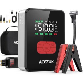 Jump Starter with Air Compressor, 8000A 150PSI Portable Car Jump Starter, 12V Jump Start Battery Pack (All Gas/12L Diesel), Car Battery Jump Starter with Portable Jump Cables, LED Lights