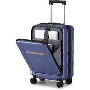 Karl Home Carry on Luggage 22x14x9 Airline Airline Addressed ، ABS+PC SHALD SHALD مع جيب أمامي ، أمتعة خفيفة الوزن مع عجلات الدوار وقفل TSA للسفر التجاري ، الأسود