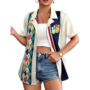 ALLTB Bowling Shirts Women Funny Hawaiian Bowling Tshirt Bowler Button Down Shirt Casual Beach Summer Vacation Tee Top