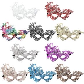 JOVITEC Multicolored Masquerade Masks Lace Masks Venetian Masks Halloween Mari Grass Party Mask (10 Pieces)
