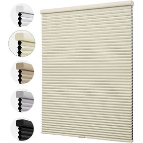 MiLin Cordless Cellular Shades Blackout 1.5" Cellular Blinds for Indoor Window Pull Down Honeycomb Blinds Thermal Insulated Window Shades for Home, Office, Bedroom (Blackout Creamy, 34" W x 64" H)