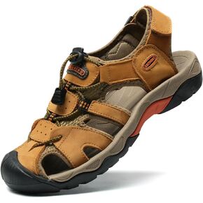 Mens Leather Sports Sandals For Men Closed Toe Hiking Outdoor Athletic Casual Walking Sandals Water Shoes Summer Fisherman Sandal Handmade