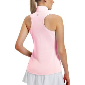 baleaf Women's Golf Shirts Tank Top with Quarter Zip Collar Polo Tennis Sleeveless Racerback Tanks Quick Dry UPF 50+ Light Pink M