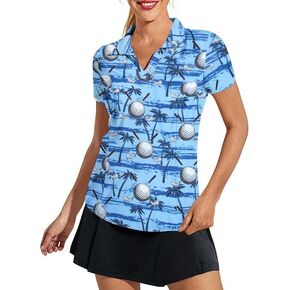 Hawaiian Golf Shirts for Women Funny Print Polo Shirt for Women Moisture Wicking Athletic Tees Golf Tops Golf Gifts