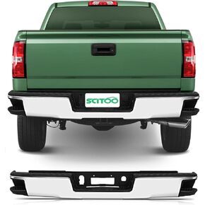 SCITOO Rear Bumper Guard Bull Bar Automotive Bumpers with Corner Step Without Sensor Holes fits for Chevrolet Silverado 1500 for GMC Sierra 1500 4.3L 5.3L 6.2L 2014-2018