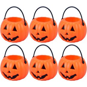 Nuobesty 8pcs Mini Halloween Pumpkin Bucket Portable Lantern Candy Bucket Trick أو علاج أكياس اليقطين لحفلات الهالوين لصالح لوازم (Orange)
