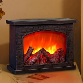 Fireplace Lanterns Decorative,Small Flame Effect Lamp,LED Fake Fire Place,USB Powered Electric Fireplaces Light,Ideal Home Christmas Indoor Decorations (No Heater Function,Black)
