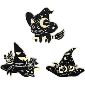 ROFARSO ​​CUTE MAGIC CAT مع Broom Moticel Lapel Pin Set Cartoon Halloween Magic Broom KITTY PIN ، ملحقًا لحقائب الظهر القبعات القبعات (مجموعة 5piccs PIN)