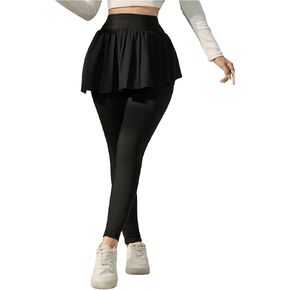 SweatyRocks Women's Pleated Skirted Leggings Elastic High Waisted Ruffle Workout Yoga Leggings