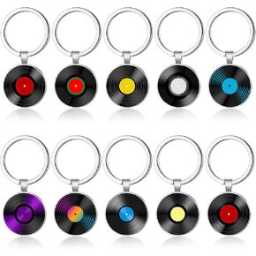 Sureio 10 PCS Retro Vinyl Record الألبوم Keychain تسجيل الموسيقى مشغل المعادن DJ قلادة سحر سلسلة هدية لمحبي الموسيقى