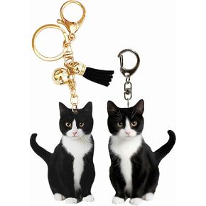 سلسلة مفاتيح Cat Tuxedo Cat ، Kawaii Bag Charm Car chain chain accsitations for backpack ، animal keyty keychain charms ، هدايا محبي القط للنساء (2 pcs)