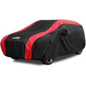 Car Cover Waterproof All Weather Protection with Red Stripe Design, Universal Fit Ford Mustang, Chevrolet Camaro, Toyota Camry, Honda Accord Civic, Nissan Altima,Tesla Model 3