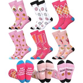 Patelai 6 Pairs Basketball Socks for Women Novelty Basketball Senior Night Crew Socks Funny Sports Holiday Gifts for Sports Fans, Players, and Coaches Gifts Team Stuff