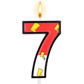 Red White Birthday Candle Cartoon Themed Number 6 Candle Lightning Cake Topper Birthday Decorations Party Supplies for Boys Girls in Kuwait