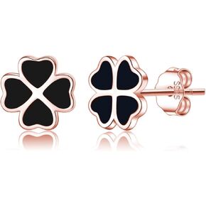 reffeer Solid 925 Sterling Silver Leaf Clover arics tuds for Women Teen Girls Black Leaf Stud arock clover