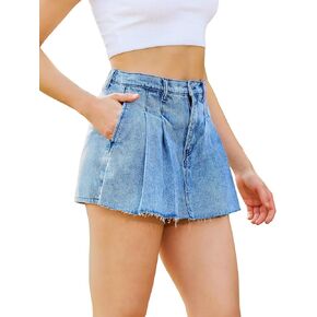 Ovruns Genim Skort Skort تنانير عالية الصراحة شورت جان جان مطوي مع جيوب