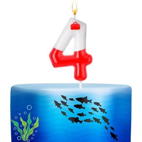 Mtlee Fishing Birthday Cake Topper Gone Fishing Cake Decorations for Fisherman Party Supplies Red White Bobber Birthday Number Candles for Mens' Retirement Party Supplies(Number 1)