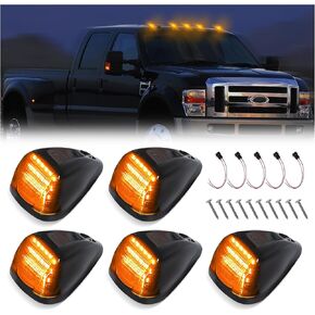 LED CAB ROOP TOP LITCHER LIGHTS AMBER RUNDANCE LAMPS FOR 1999-2016 F250 F350 F450 F550 Super Duty Pickup ، 5pcs (Black Smoked)