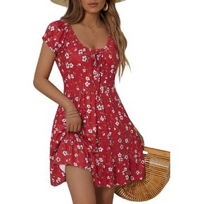 Huhot Teen Petite Women Floral Short Summer Mini Dresses مع جيوب