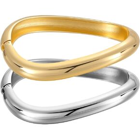 Gold Bangles for Women, 2PCS Irregular Chunky Gold Bracelet Hinged Open Bangle Bracelets for Women, Fashion Wide Arm Cuff Minimalist Chunky Jewelry Gifts for Valentine Christmas Birthday