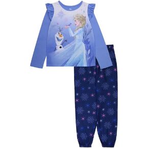 Disney Frozen Little Girls' Long Sleeve Top & Jogger Pants Pajama 2-Piece Set (Size 8) Blue