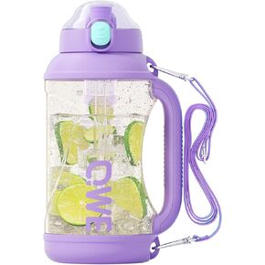 QWE Gym Water Bottle Large Capacity with Handle holder strap,high-capacity,67.6oz,Heat-resisting,Reusable,PPSU BPA Free,Double drinking with straw leak proof, for Travel, School, Outdoors (Pink)