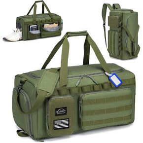 BAGZY 3 In 1 Military Tactical Gym Bag for Men Sports Duffle Bag 55L with Shoe Compartment Travel Backpack for Fitness Weekender Overnight Workout Black