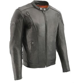 Milwaukee Leather SH1010 Men's 'Scooter' Black Vented Leather Jacket with Side Laces