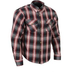 Milwaukee Leather MPM1653 Men's Plaid Flannel Biker Shirt with CE Approved Armor - Reinforced w/Aramid Fibers