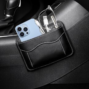 Car Side Pocket Organizer, Mini Leather Car Seat Storage Bag, Auto Document Card Cell Phone Sunglasses Holder Tray Pouch, Universal for Auto Seat Door Window Console