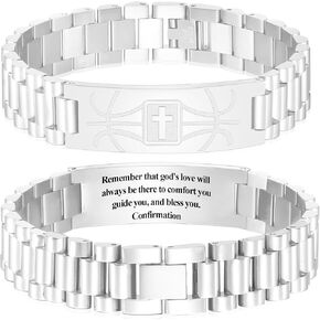 Graduation Gifts for Him Bracelets for Men Boys Basketball Cross Bracelet Masculine Stainless Steel Watch Band Engraved Bible Verse Baptism Christian Jewelry Graduation Gifts
