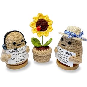 3PCS Positive Crochet Pickle for Gifts to Cheer Up a Friend, Stitch Positive Potato Cute for Birthday, Gardening, Easter Funny Gifts to Women Mom Best Friend Teen Gifts Trendy Stuff
