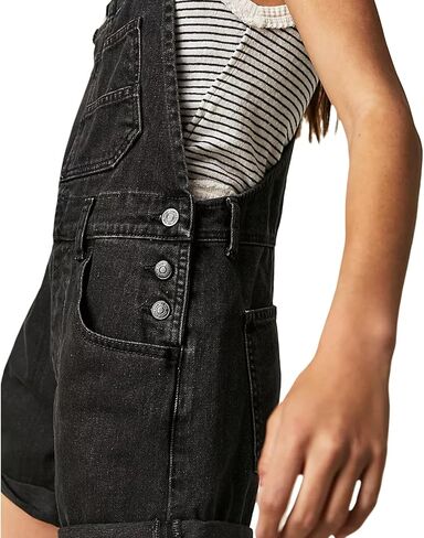 Owl's-Yard Women Denim Bib Overalls shorts Adjustable Straps Rolled Cuff Shortall Rompers Denim Jumpsuit Dungaree in Kuwait