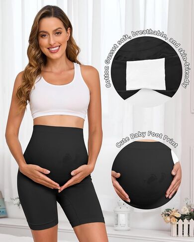 Maternity Shapewear for Under Dresses Over Belly Pregnancy Underwear Mid-Thigh High Waist Shorts Panties for Baby Shower in Saudi Arabia