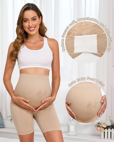 Maternity Shapewear for Under Dresses Over Belly Pregnancy Underwear Mid-Thigh High Waist Shorts Panties for Baby Shower in Saudi Arabia